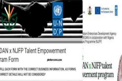 The image below shows SMEDAN/NJFP/UNDP EMPOWERNMENT PROGRAM IN NIGERIA